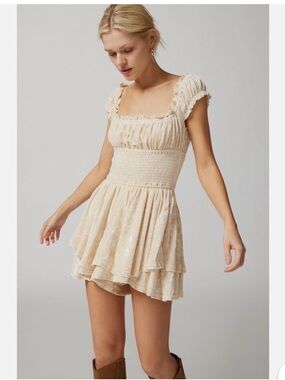 Urban Outfitters Rosie Romper in Cream Velvet